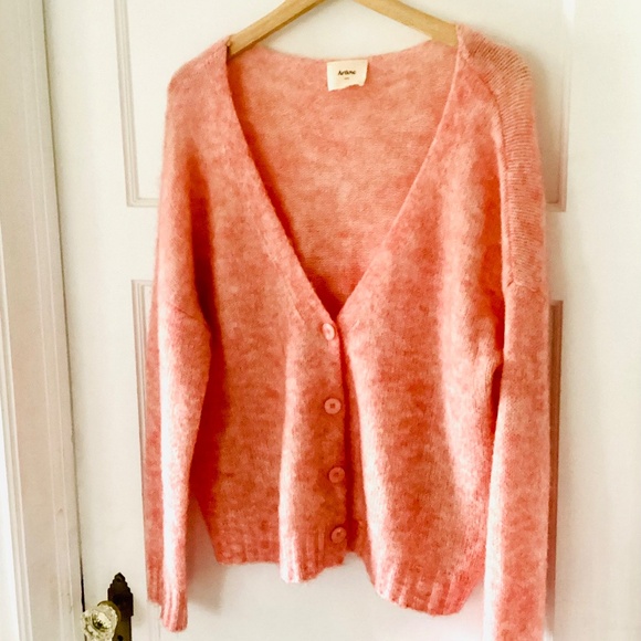 Artlove Paris Mohair Wool Blend V-neck Cardigan Pink Size L Oversized Relaxed - Picture 2 of 13